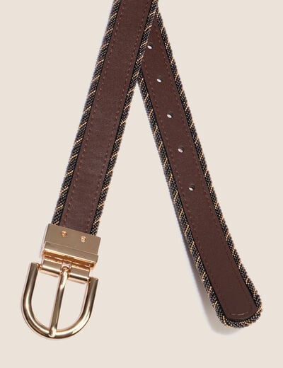 Ceinture fine r&eacute;versible avec cha&icirc;ne marron fonc&eacute; femme