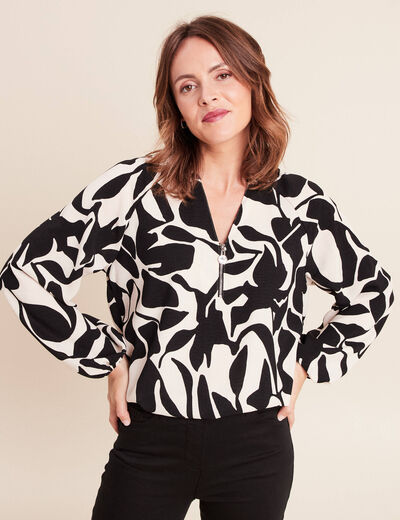 Blouse col v manches longues blanc femme