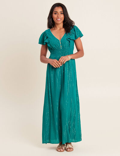 Robe longue droite fluide vert canard femme