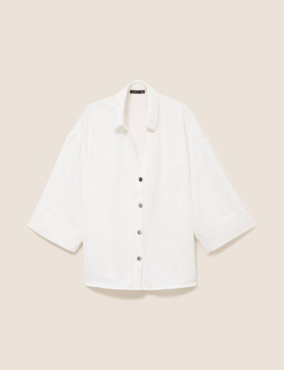 Chemise col chemise manches 3/4 ecru femme