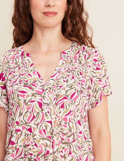 Blouse crêpe manches courtes vert kaki femme