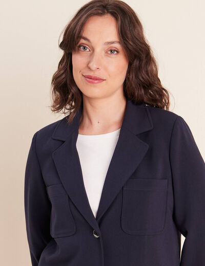 veste cintr&eacute;e doubl&eacute;e avec capuche bleu fonc&eacute; femme