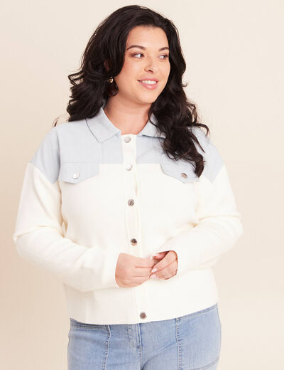 Gilet manches longues col chemise ecru femme