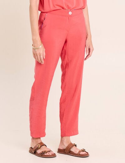 Pantalon chino large 7/8&egrave;me rouge femme