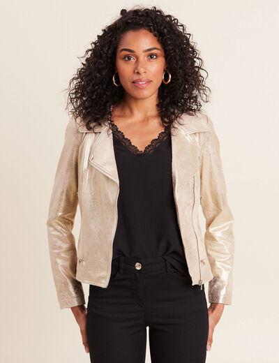 Veste esprit motard zippée couleur or femme