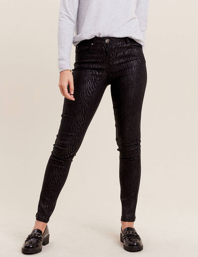 Pantalon ajusté enduit denim noir femme