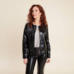 Blouson ajusté simili cuir noir femme