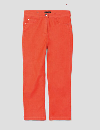 Pantacourt droit taille haute orange femme