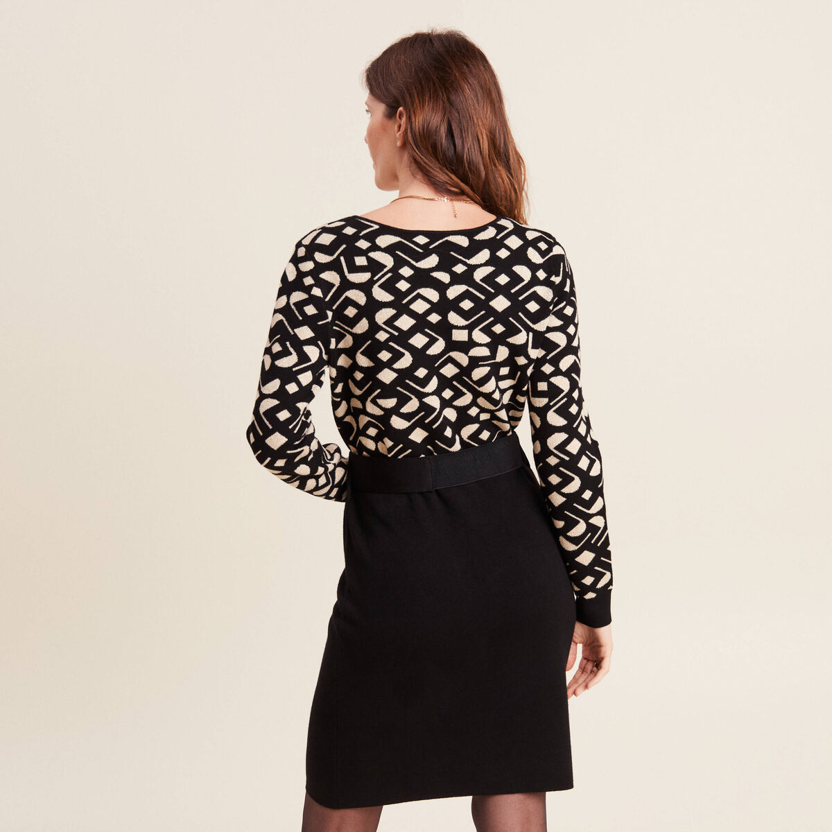 Robe tricot ajust&eacute;e 2-en-1 noir femme