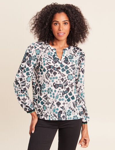 Blouse col tunisien manches longues blanc femme