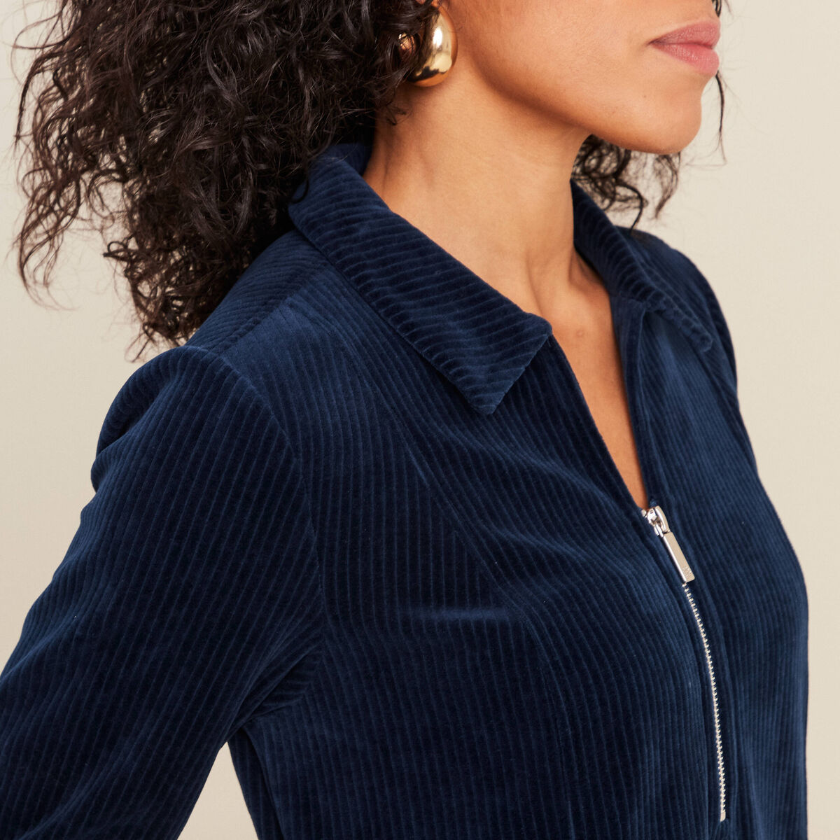 Robe droite velours bleu marine femme