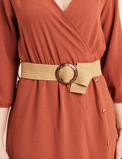 Robe droite ceinturée marron foncé femme