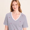 T-shirt droit broderie manches courtes bleu femme