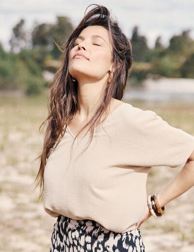 Blouse fluide manches 3/4 creme femme