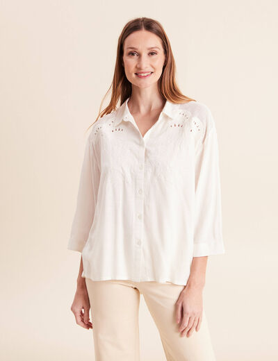 Chemise ample manches 3/4 col chemise ecru femme
