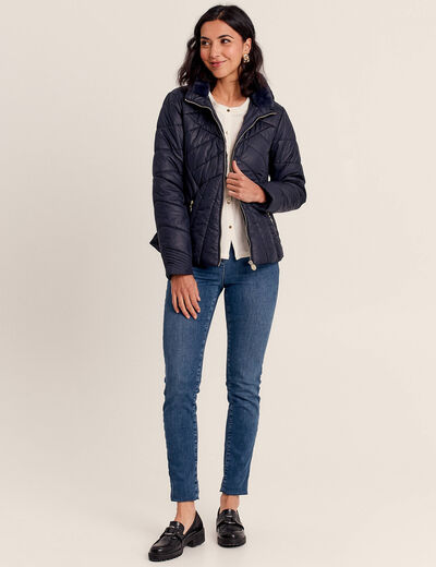 Doudoune déperlante droite zippée bleu foncé femme
