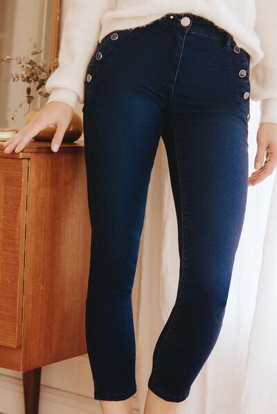 Jean ajusté à pont denim brut femme