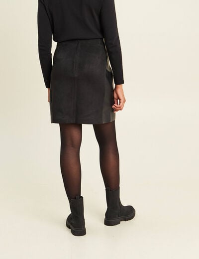 Jupe trap&egrave;ze courte aspect daim noir femme