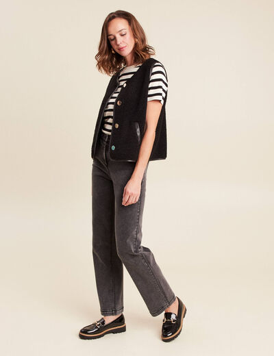 Gilet sans manches sans col noir femme