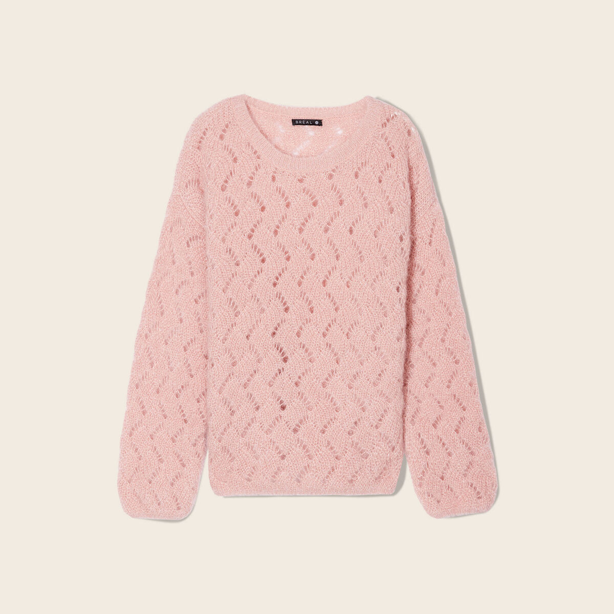 Pull manches longues ajouré vieux rose femme