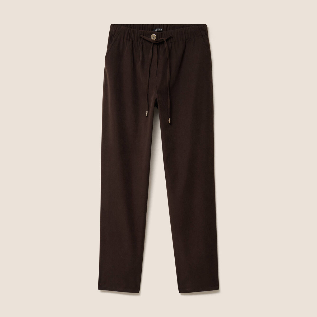 Jogging boyfriend 7/8&egrave;me en velours marron fonc&eacute; femme