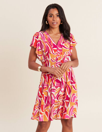 Robe évasée manches courtes orange femme