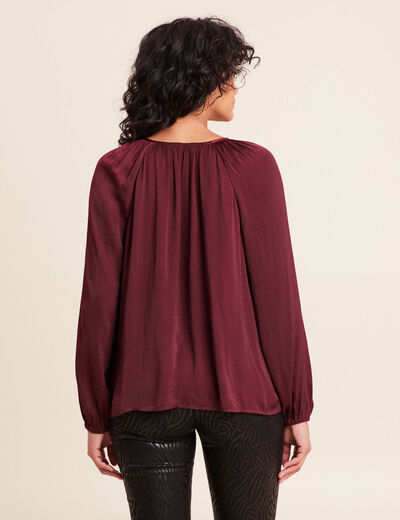 Blouse ample col rond satin&eacute;e bordeaux femme