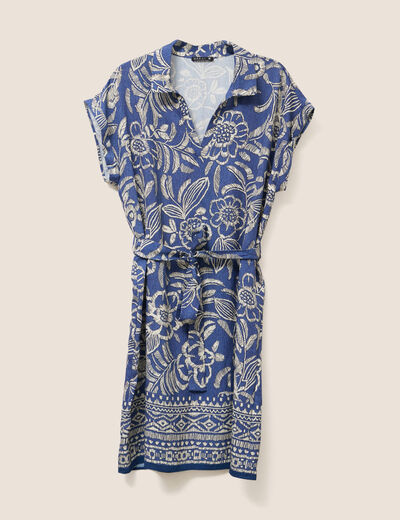 Robe droite courte manches courtes bleu femme