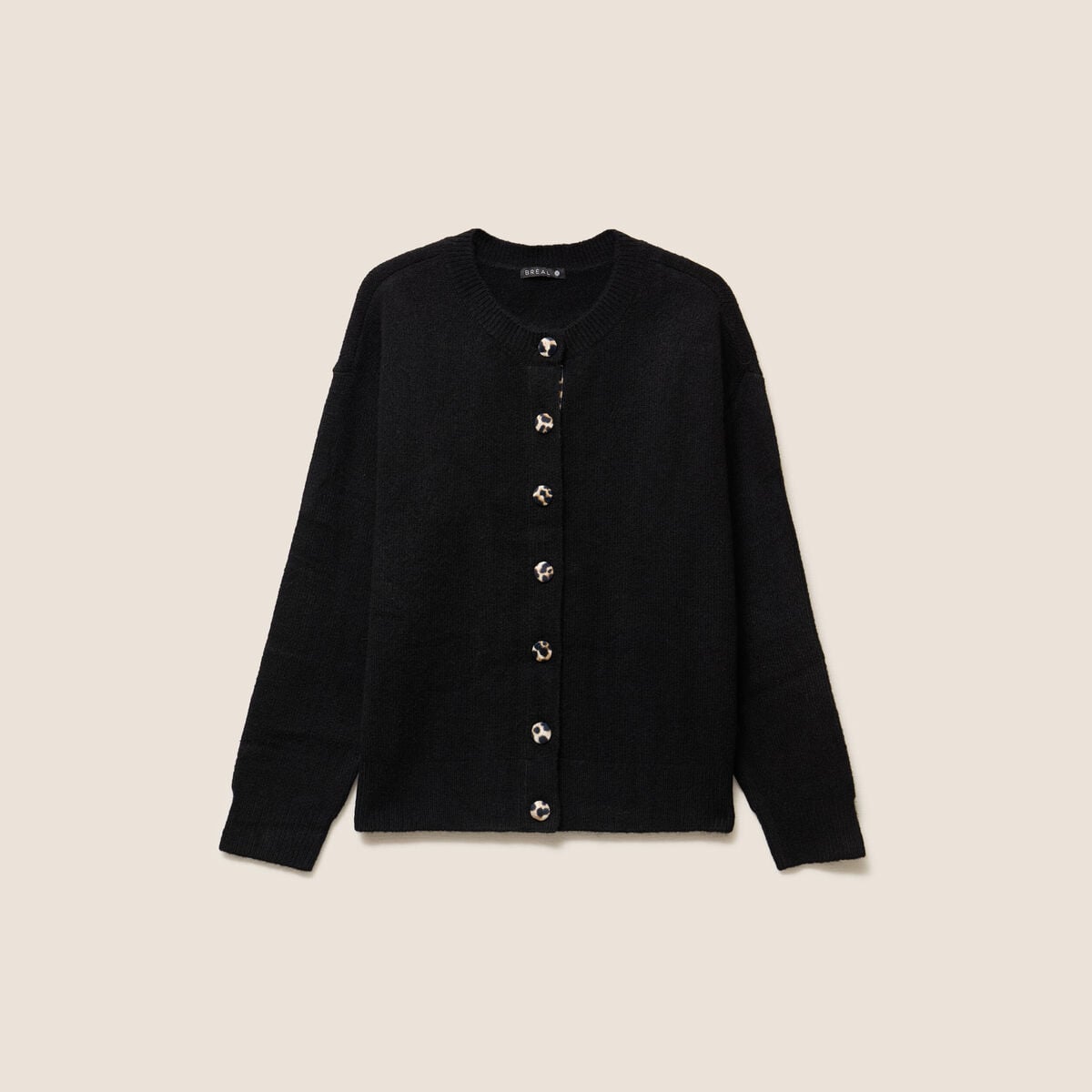 Gilet droit mi-long col rond noir femme