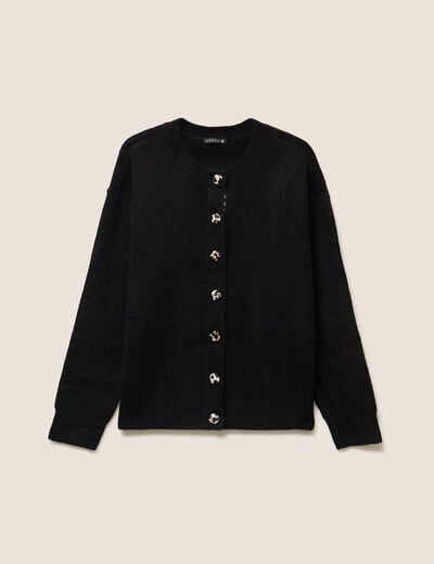Gilet droit mi-long col rond noir femme