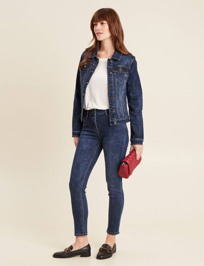 Jean ajusté à strass denim brut femme