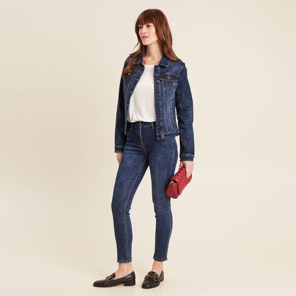 jean ajuste a strass denim brut femme Jean ajusté à strass denim brut femme