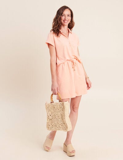 Polo droit col chemise manches courtes orange abricot femme