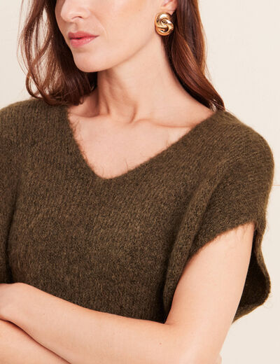 Pull sans manches vert kaki femme