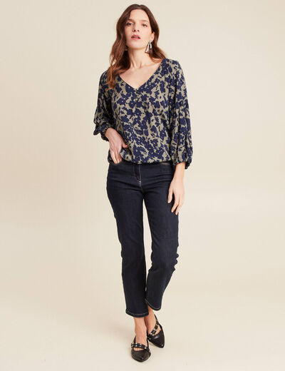 Blouse manches 3/4 vert kaki femme