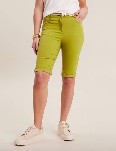 Bermuda ajusté ceinturé vert olive femme