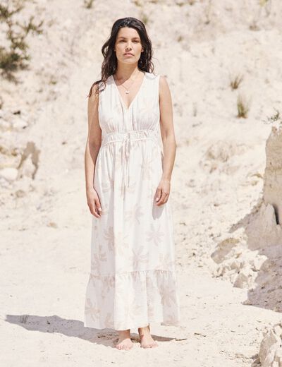robe évasée col V doublée beige femme