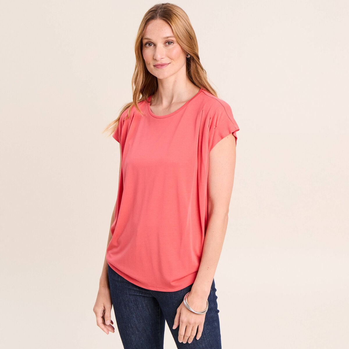 T-shirt droit col rond manches courtes rouge femme