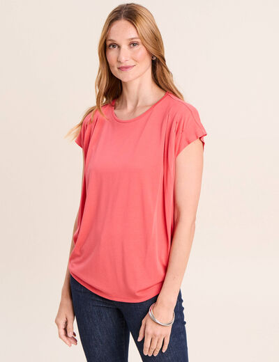T-shirt droit col rond manches courtes rouge femme