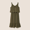 Robe fluide &eacute;vas&eacute;e &agrave; fines bretelles vert kaki femme