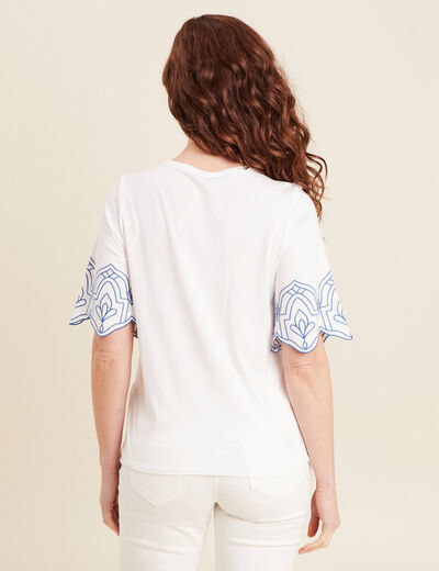 T-shirt manches courtes brodé blanc femme
