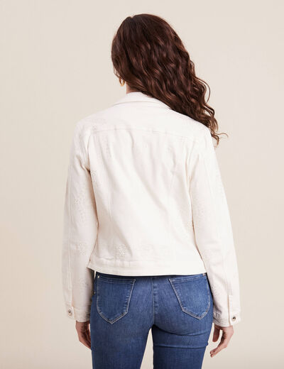 Veste cintrée en jean brodée ecru femme