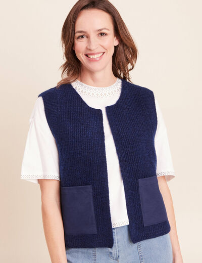 Gilet sans manches aspect laineux bleu marine femme