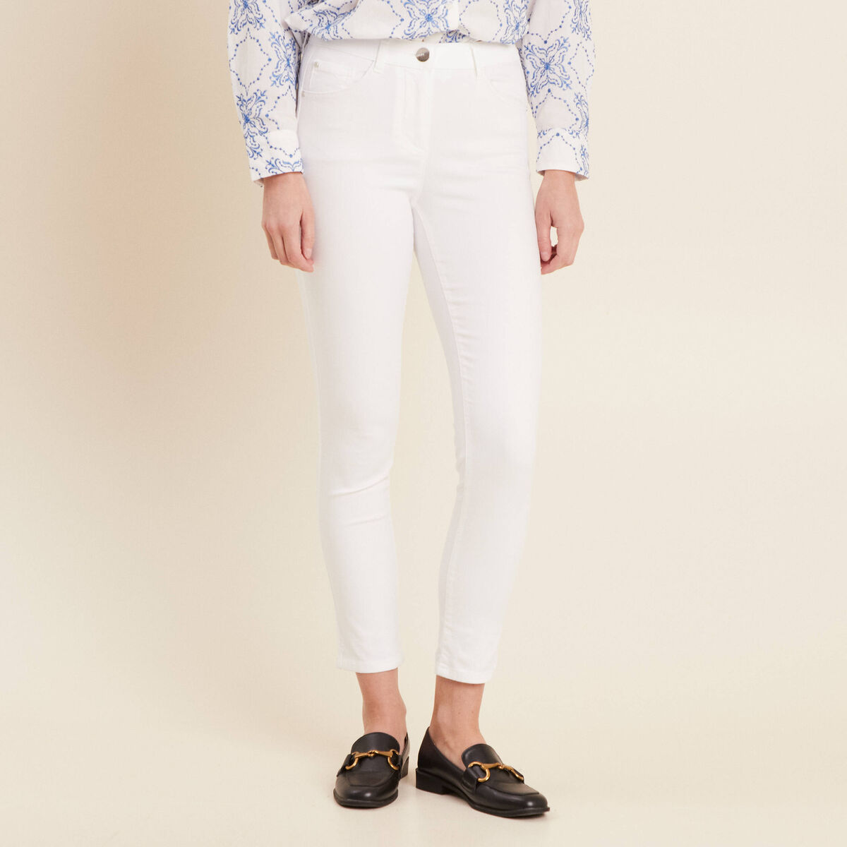 Pantalon léger taille standard 7/8ème blanc femme