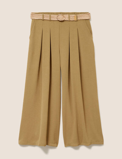 Pantalon jupe-culotte large vert olive femme
