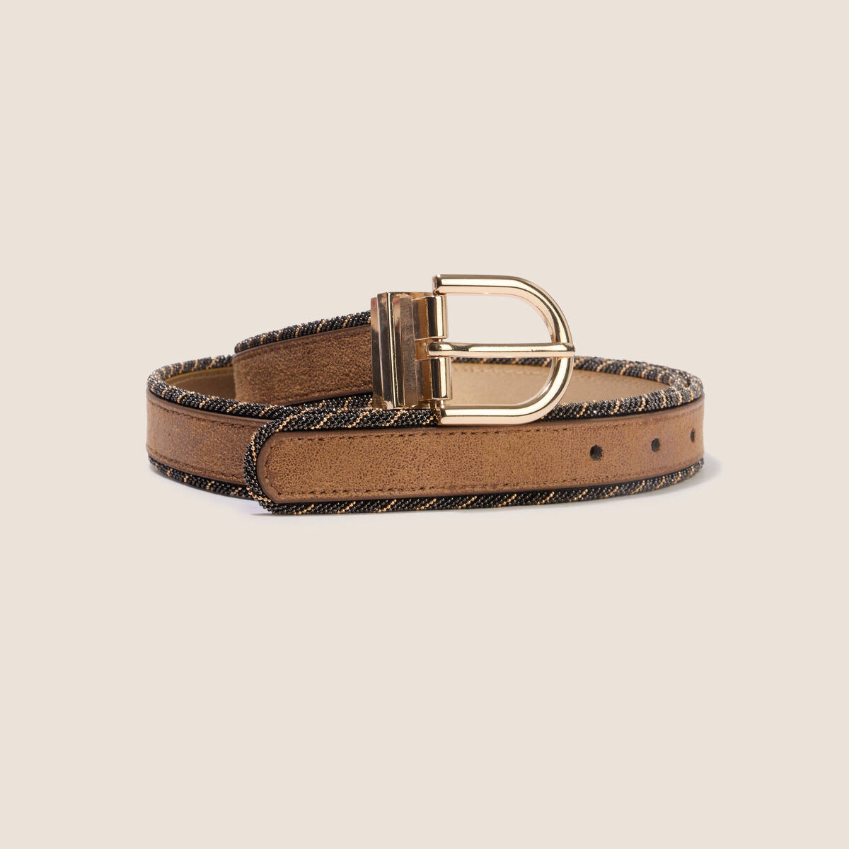 Ceinture fine r&eacute;versible avec cha&icirc;ne beige femme