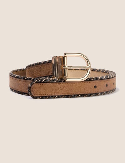 Ceinture fine r&eacute;versible avec cha&icirc;ne beige femme
