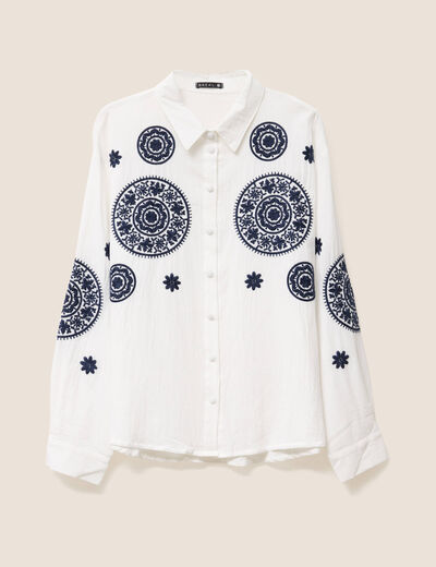chemise en coton brodée manches longues ecru femme