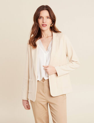 Veste tailleur cintr&eacute;e ecru femme