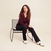 Pull col v bordeaux femme